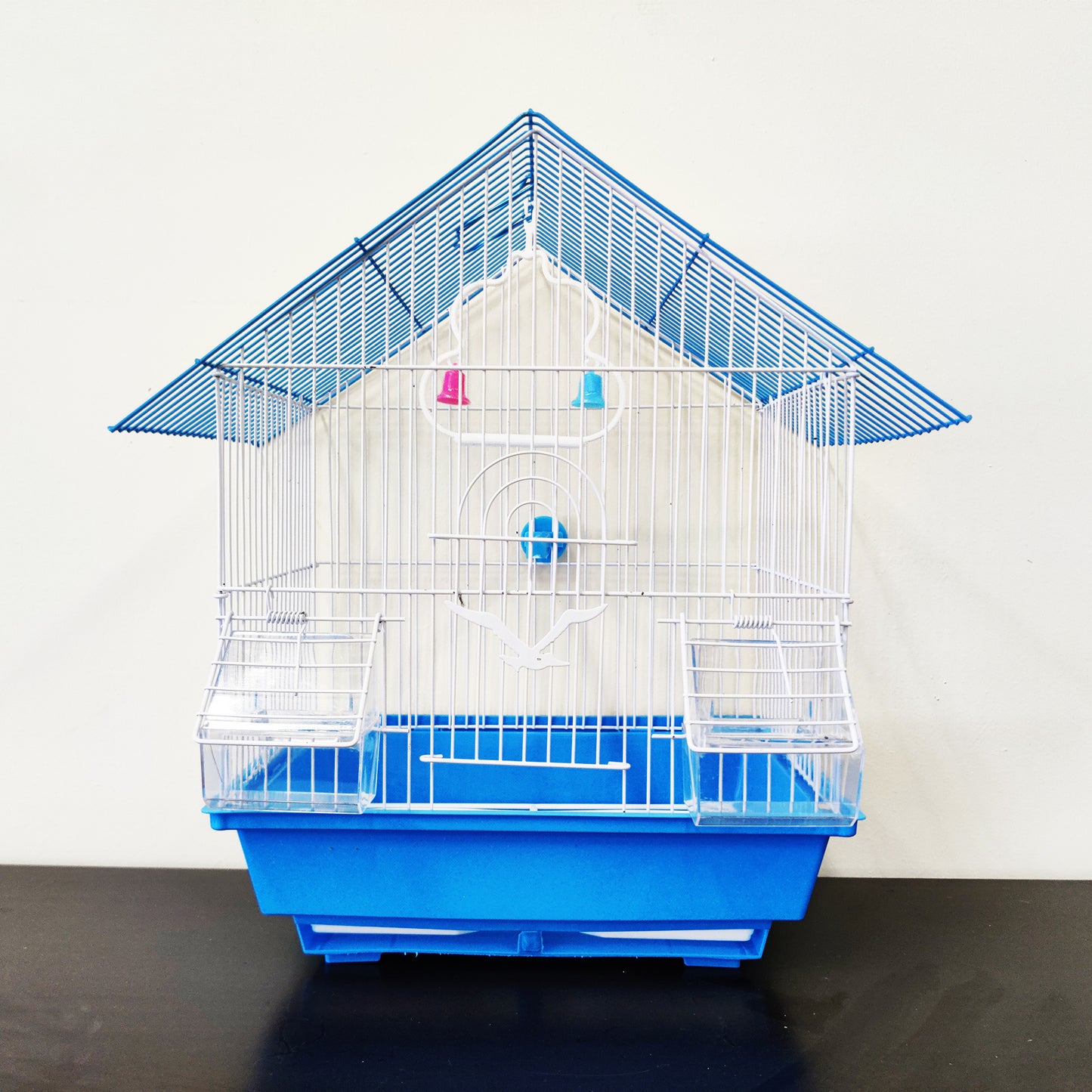 Bird Cage Small Medium Metal Frame Angled Roof Blue 29.5cm x 22.3cm x 38.5cm