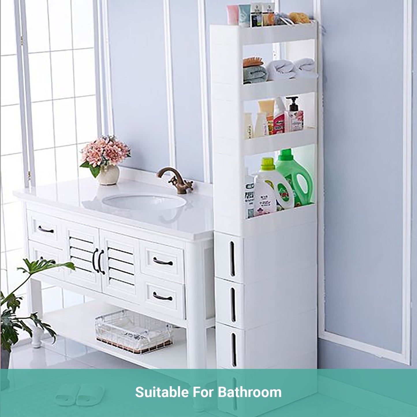Lecluse Rolling Storage Drawer Cabinet Slim Plastic Cart On Wheel 4-Tier
