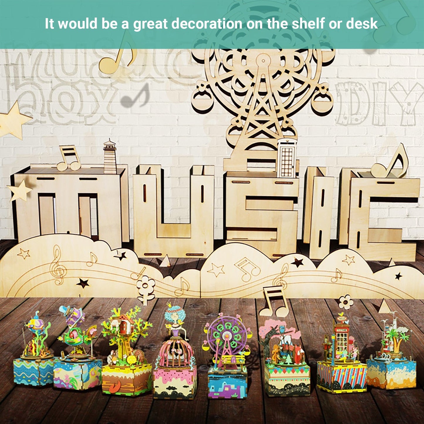 Lineguard DIY Music Box 3D Wooden Puzzle Assembled Craft Building Blocks Toy