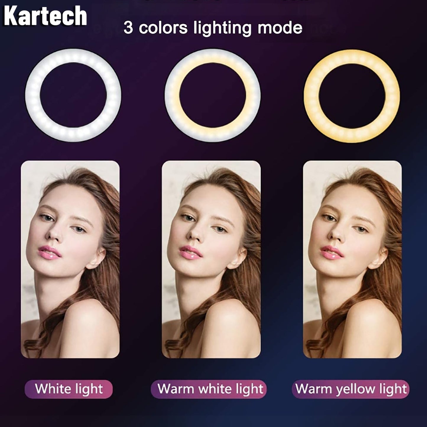 Kartech Ring Light Stand Foldable LED Diffuser Selfie Live Streaming YouTube