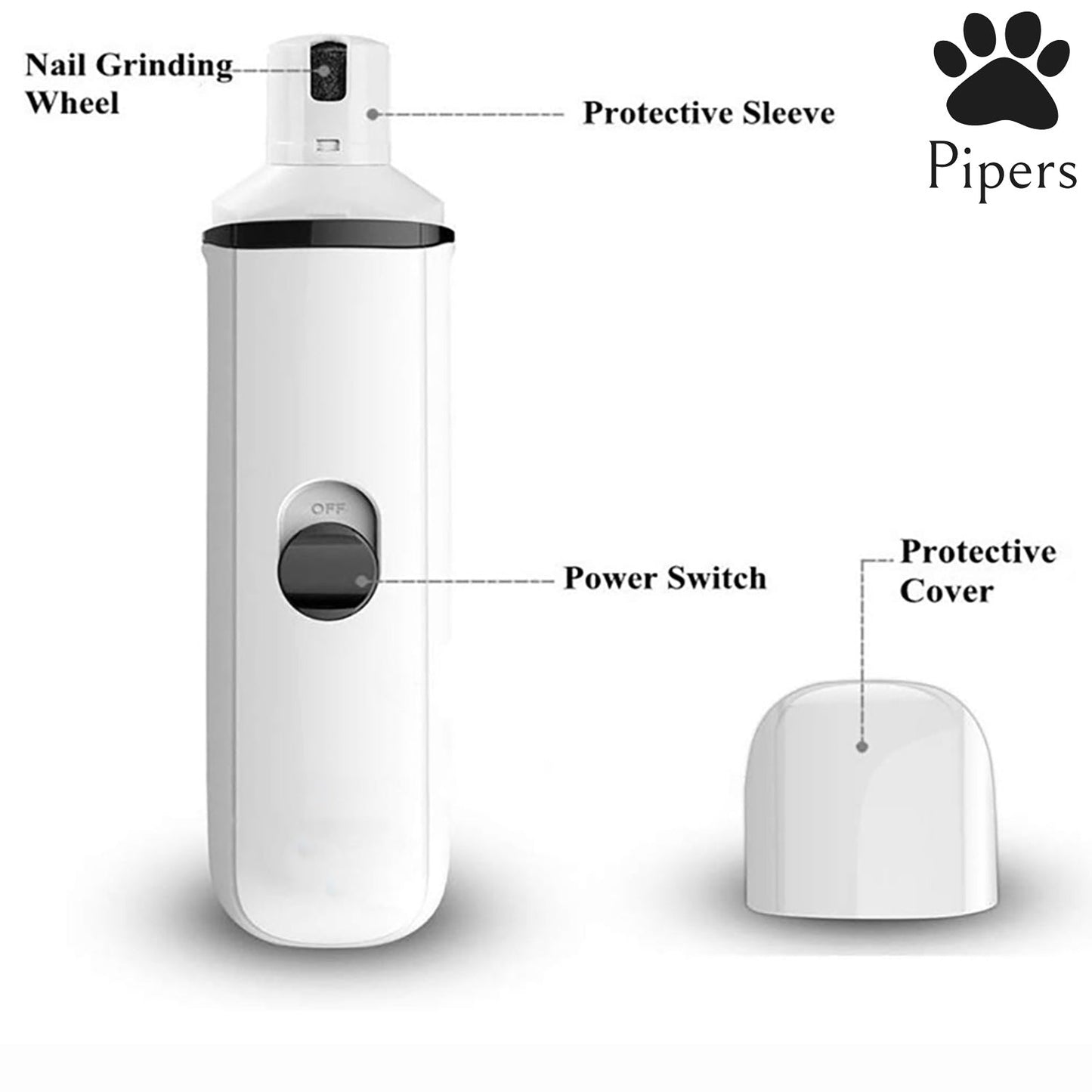 Pipers Pet Electric Nail Grinder Dog Cat Tool Claw Toe Grooming Trimmer Clipper