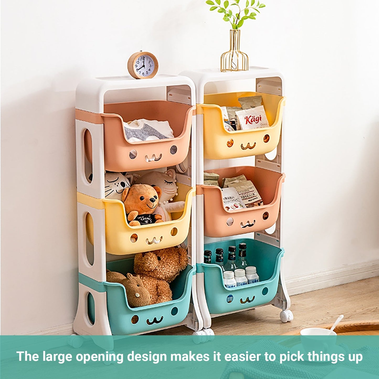 Lecluse Toy Storage Trolley Rolling Cart Kitchen Bathroom Organiser 2/4 Tier