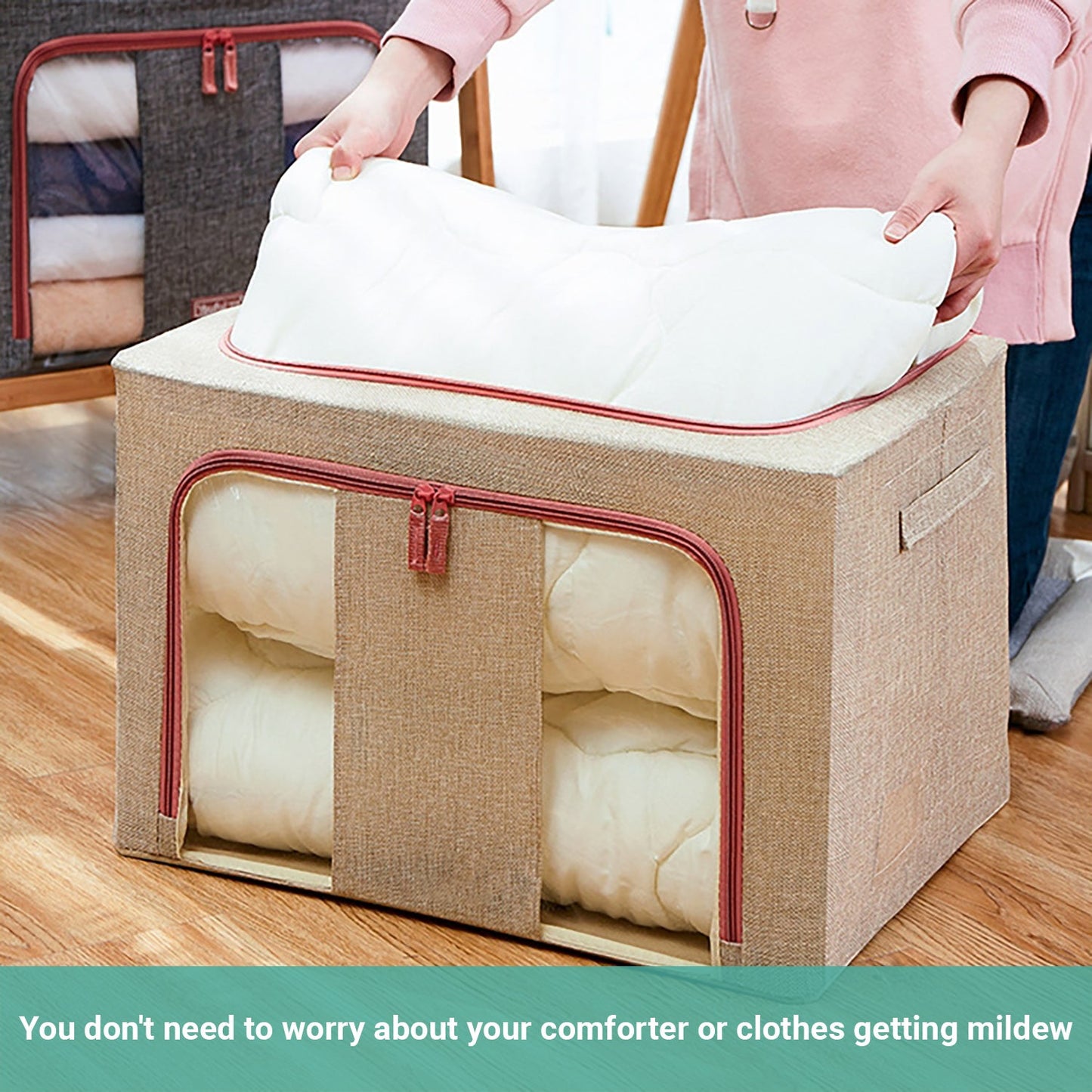 Lecluse Foldable Storage Bag Cloth Quilt Blanket Toy Organizer Zipper Box Oxfor