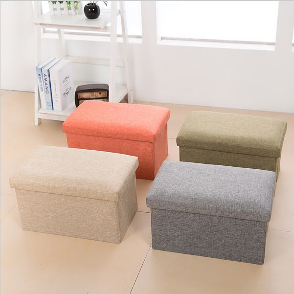 Folding Ottoman Storage Blanket Box Footstool Stool Cube Pouf Faux Leather Linen