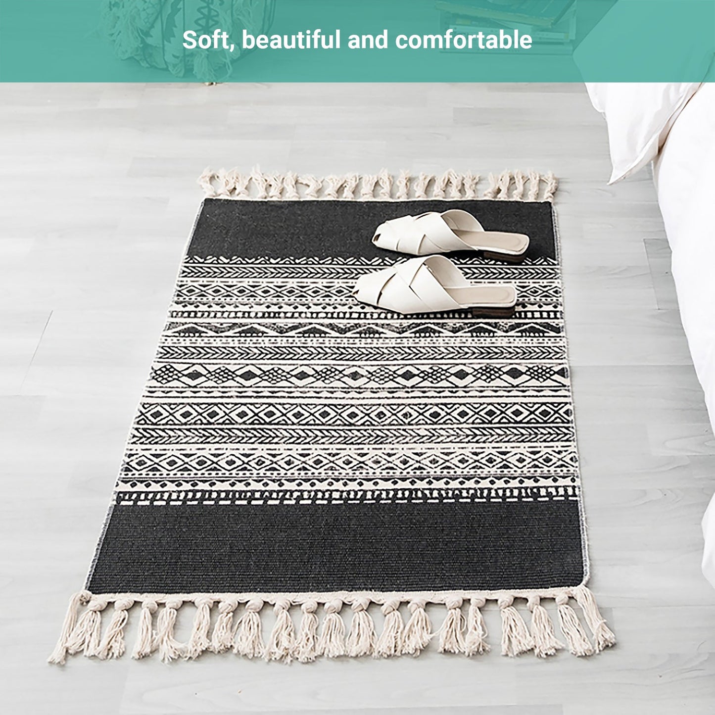Lecluse Cotton Area Rug Living Room Mat Hand Woven Floor Carpet Round/Rectangle