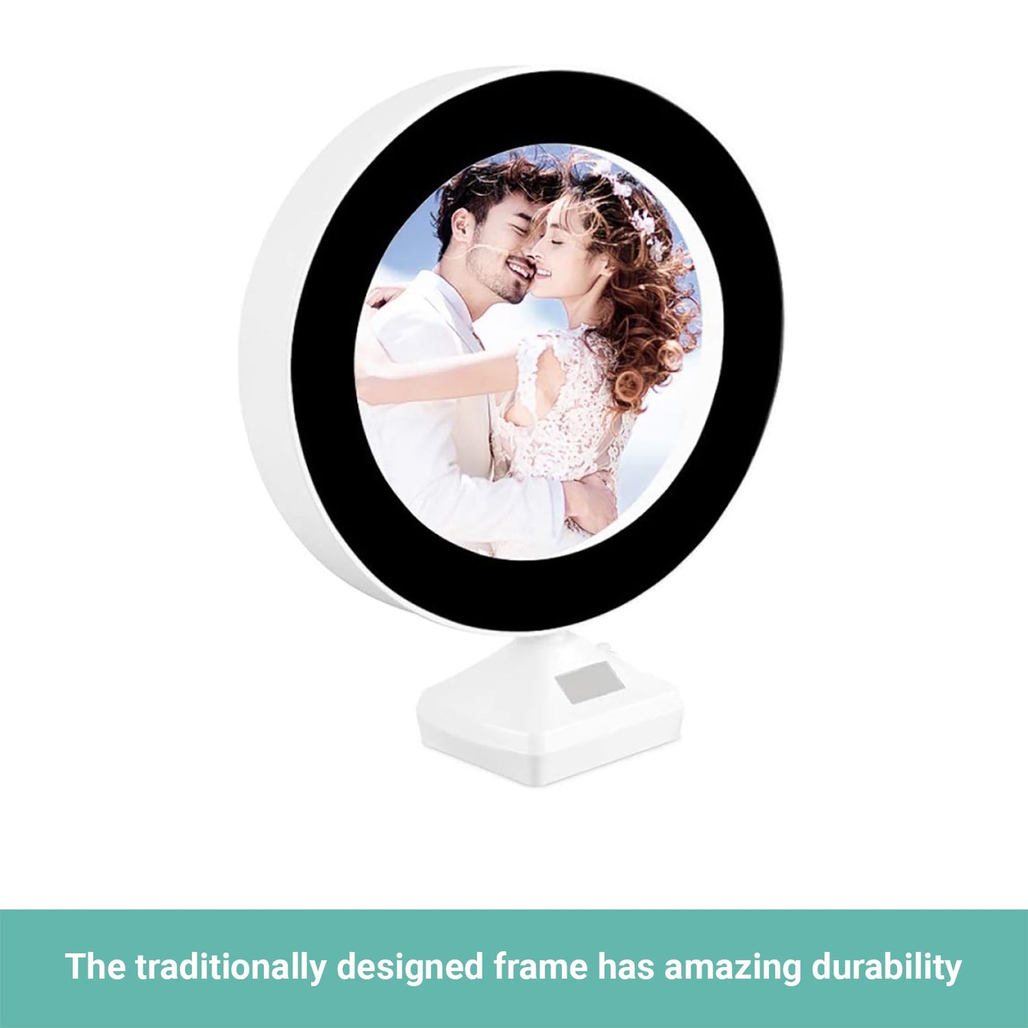 Lecluse LED Photo Frame Magic Mirror Round Makeup Light Home Decor Portable