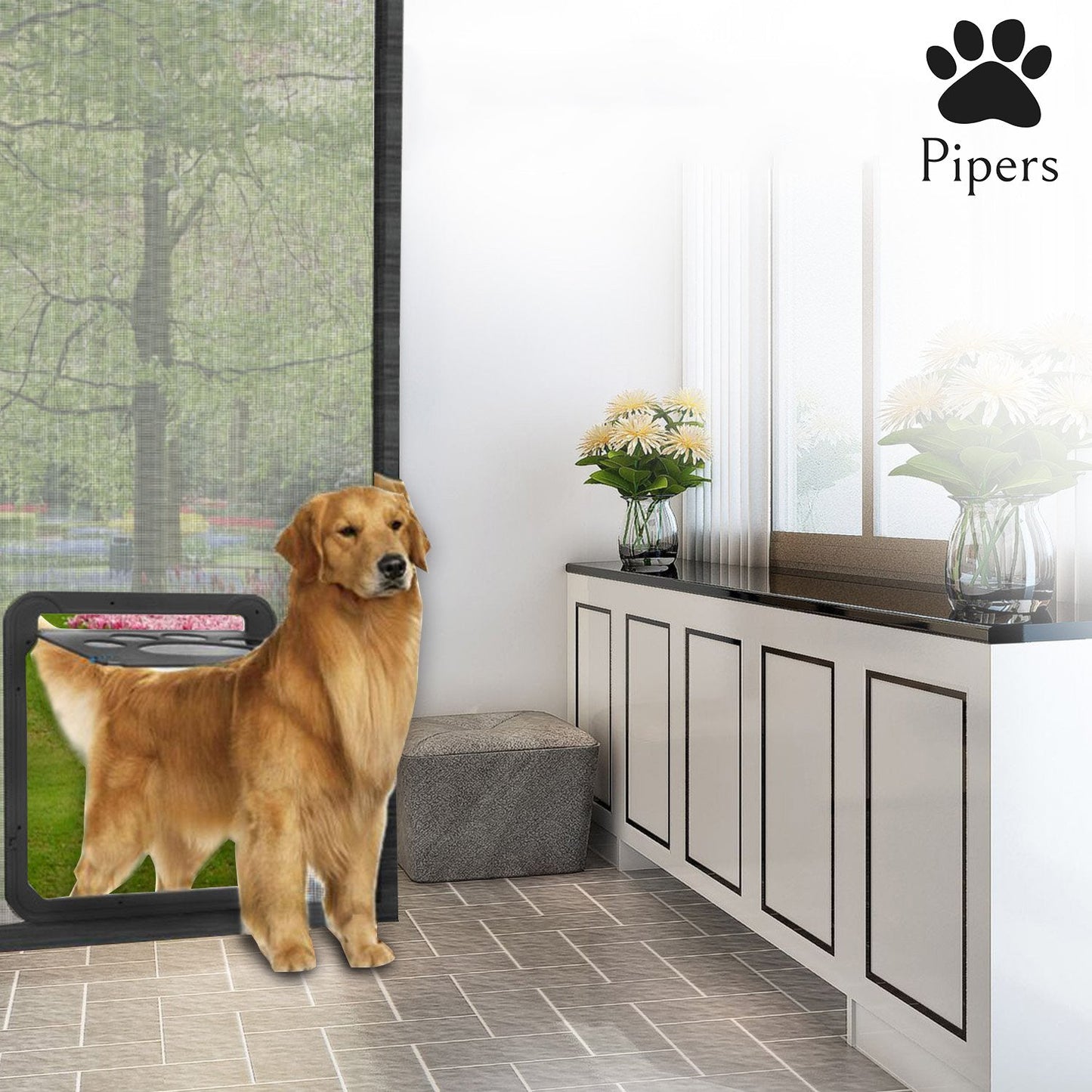Pipers Pet Screen Door Dog Cat Puppy Flap Automatic Lock Security Large Window
