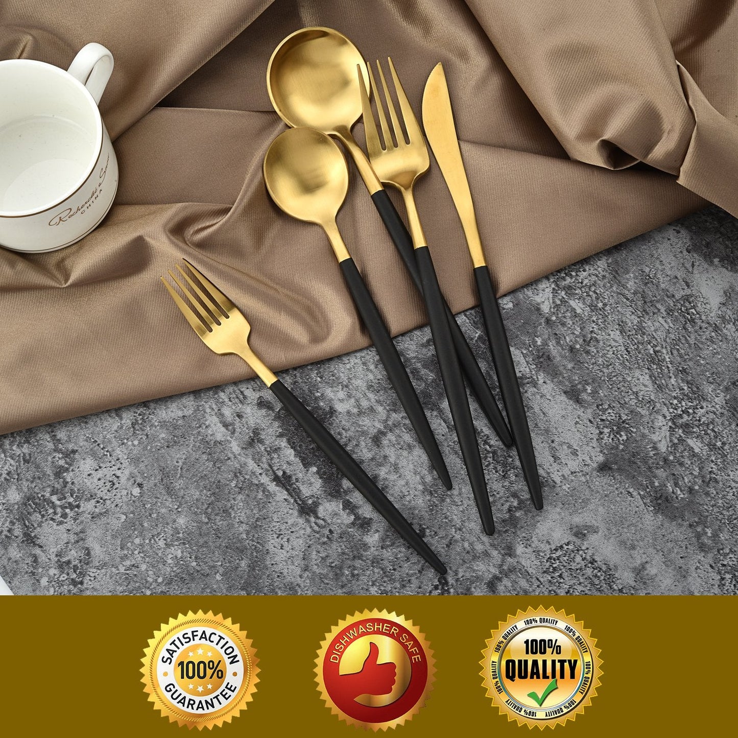 Lecluse Cutlery Set Stainless Steel Flatware Spoon Fork Knife Black Gold Silver