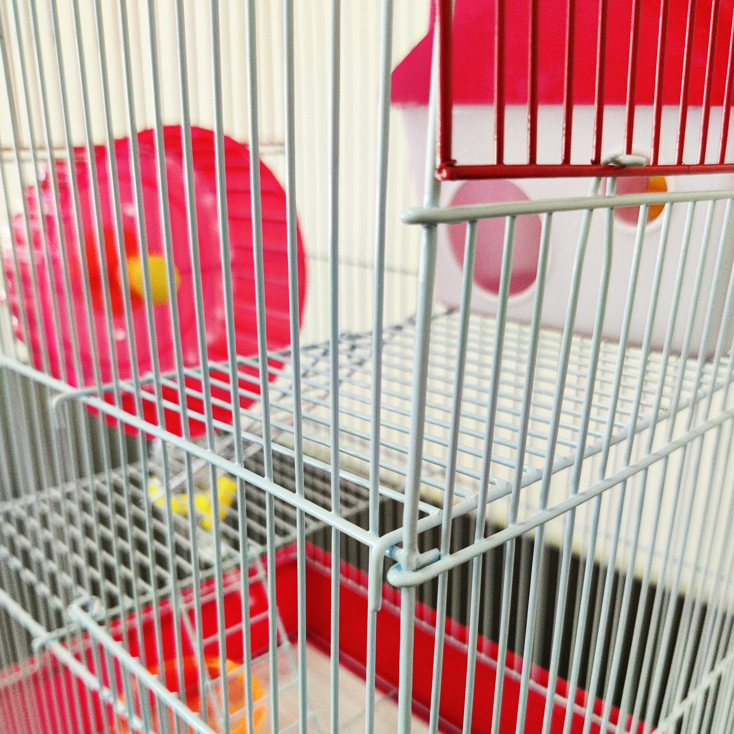 Mouse Hamster Cage Metal Frame Square Roof Red Coloured Toys 30cm x 23cm x 41cm