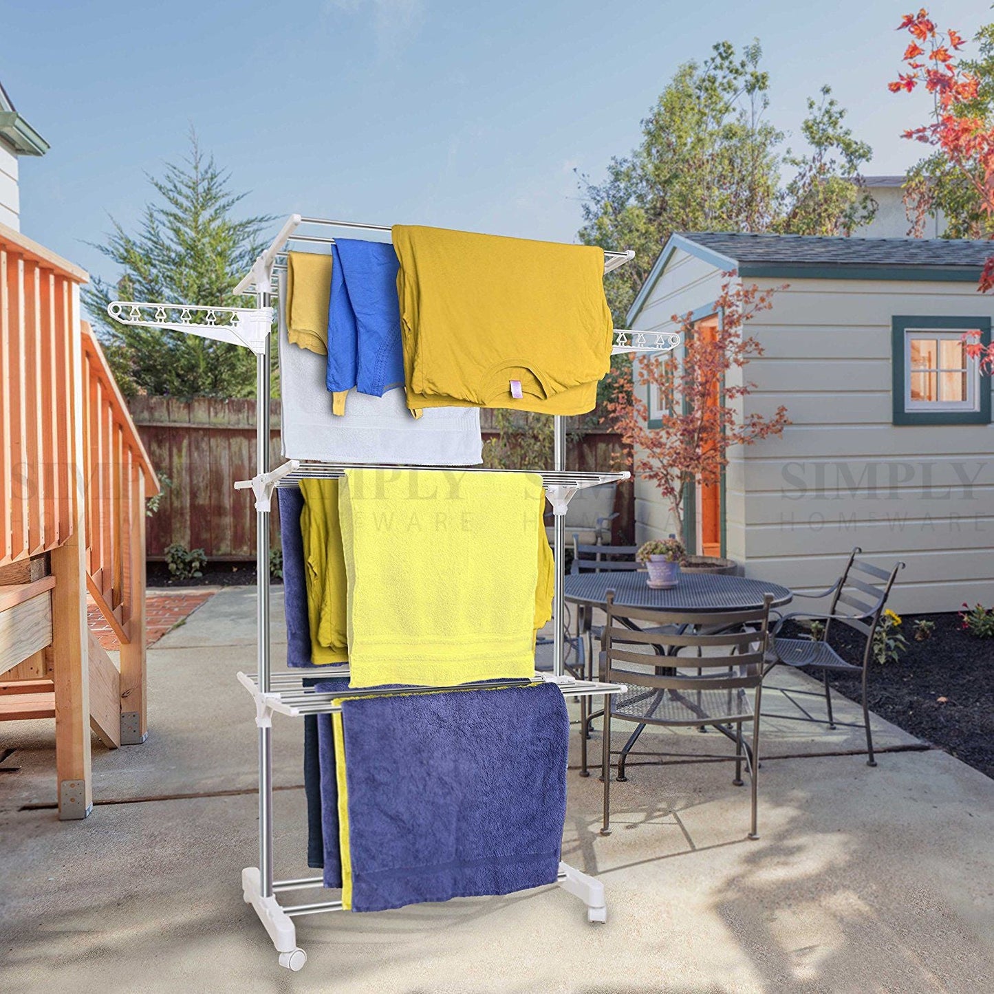 Clothes Line Airer Rack Indoor 3 Tier Steel 20m Drying Space Foldable Portable - Simply Homeware