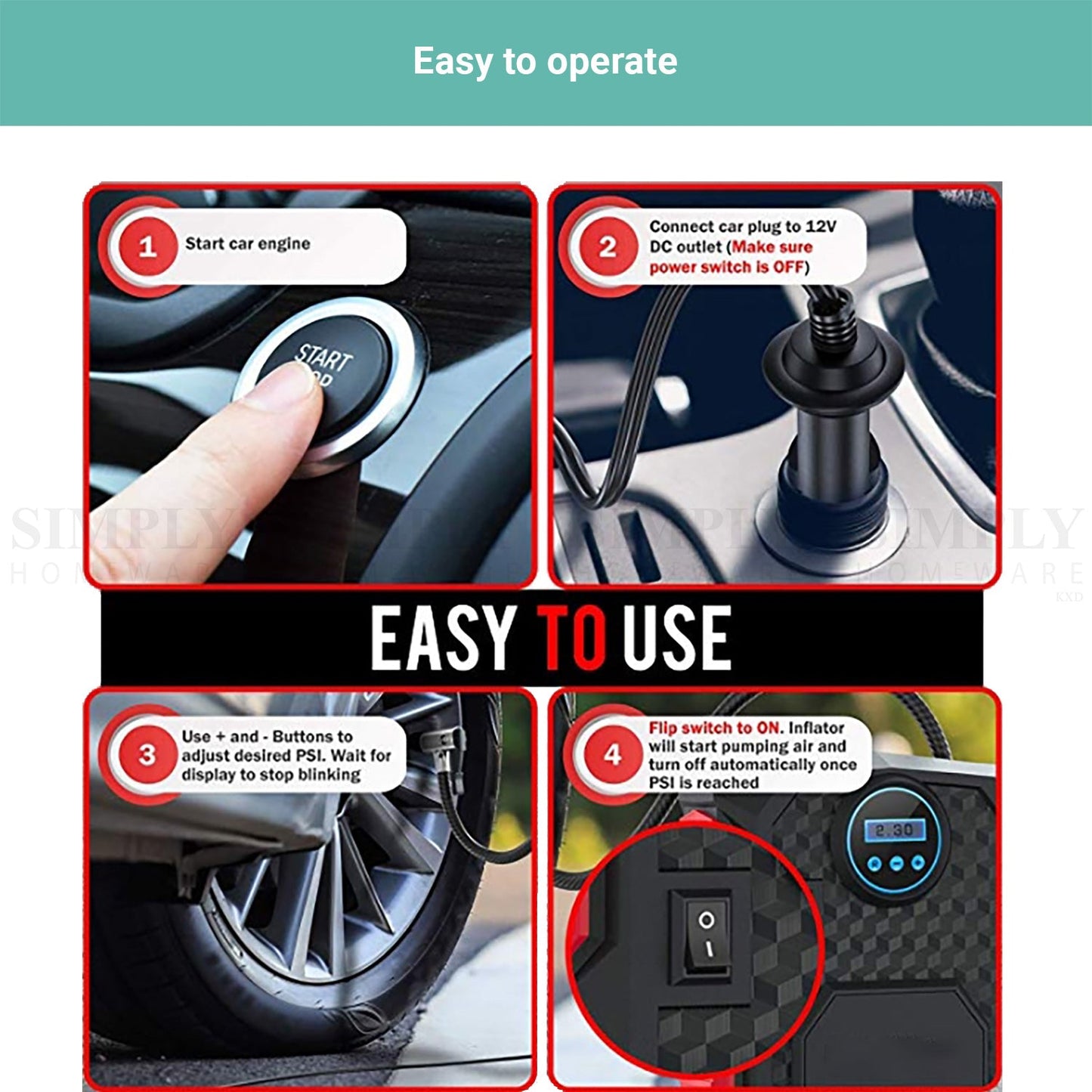 Kartech Tyre Pressure Inflator Car Tire Air Compressor Auto Pump Digital Gauge