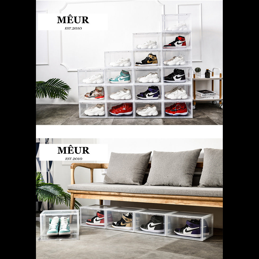 Meur Sneaker Display Cases Magnetic Shoe Box Storage Stackable Clear Rack Cubes