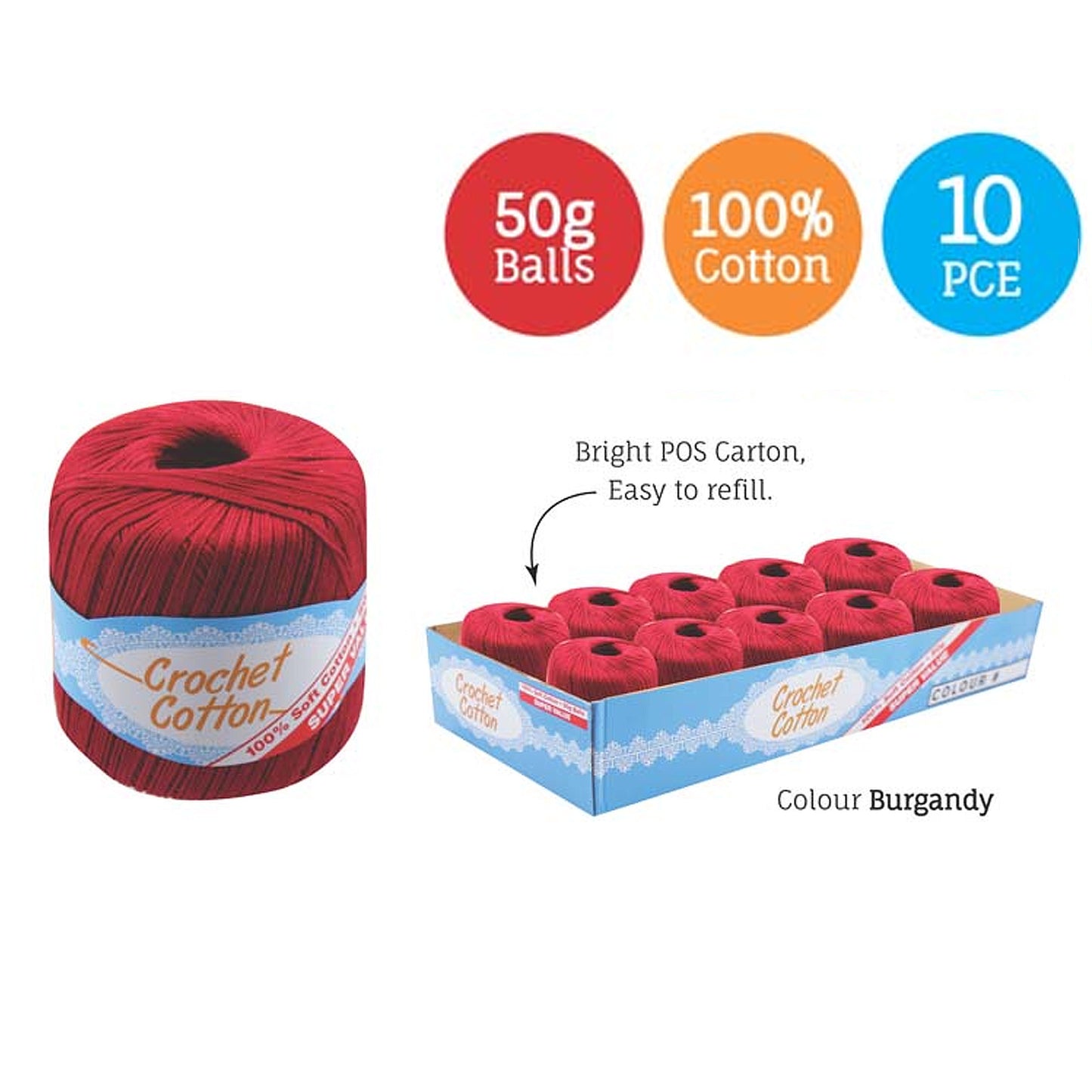 Cotton Crotchet 100% Boll Ball 50g Soft Bulk Coloured Size C Needle 3.25mm