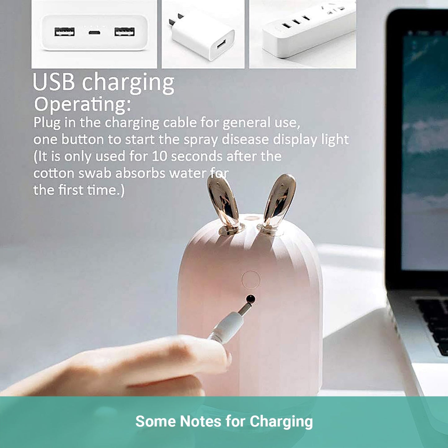 Wasel Mini Desk Air Humidifier Aromatherapy USB LED Lights Deer Rabbit Shaped