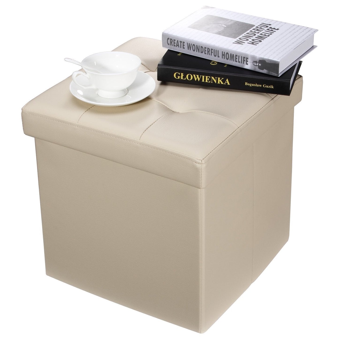 Folding Ottoman Storage Cube Footstool Stool Blanket Box Pouf Faux Leather Linen