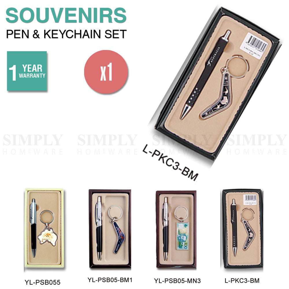 Australian Souvenirs Pen and Keychain Set Ring Bulk Aussie Gift Black Boomerang - Simply Homeware