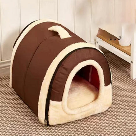 Pet Dog House Kennel Soft Igloo Warm Bed Cave Cat Puppy Beds Doghouse Folding