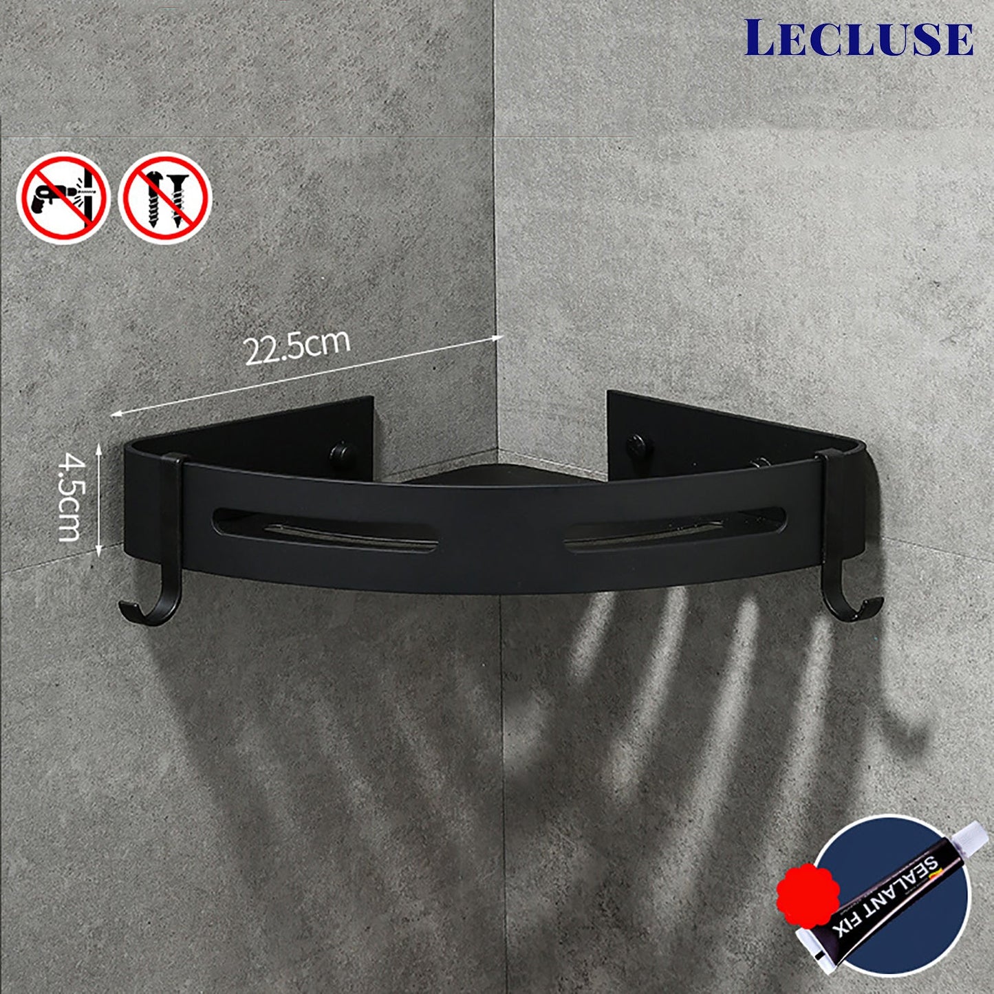 Lecluse Bathroom Accessories Black Set Towel Rack Shelf Storage Hand Rail Caddy