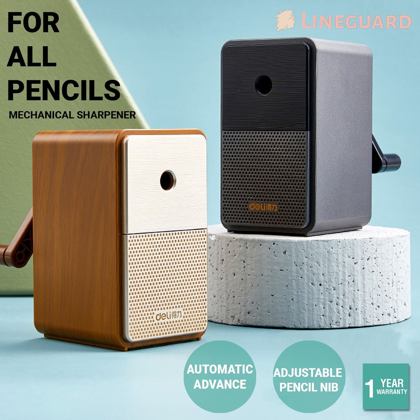 Lineguard Mechanical Pencil Sharpener Manual Desktop Charcoal Stationery Hand