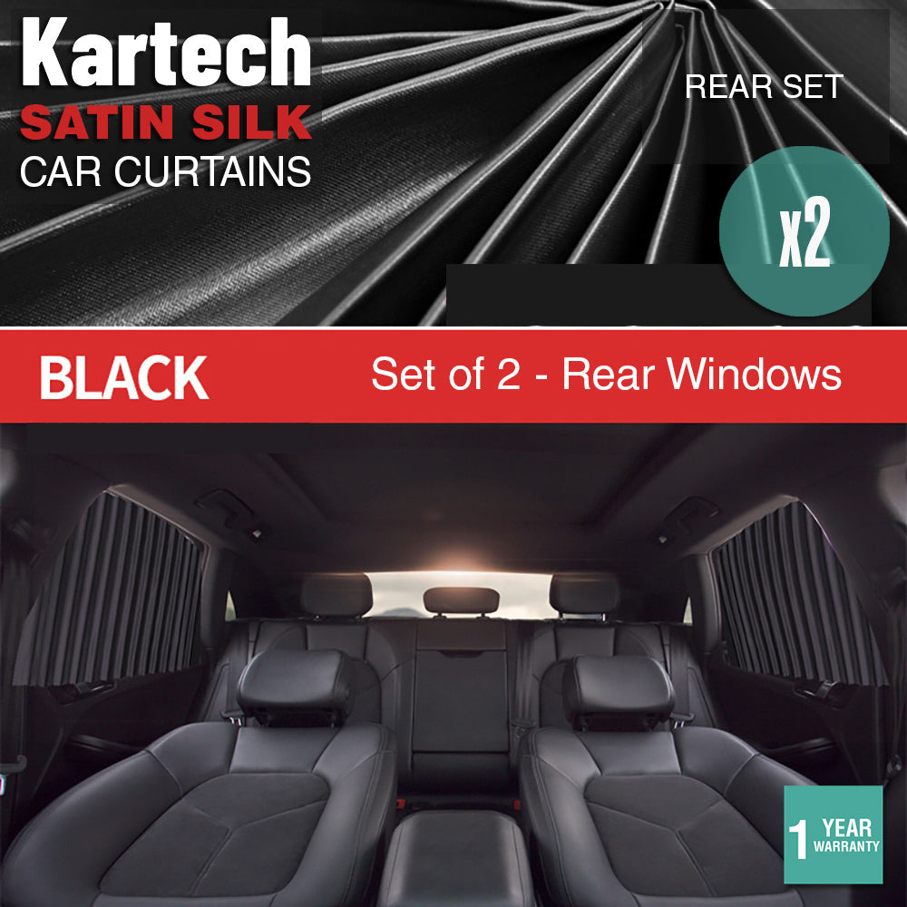 2x Kartech Car Window Curtains Retractable Sun Shades UV Protection Black Rear
