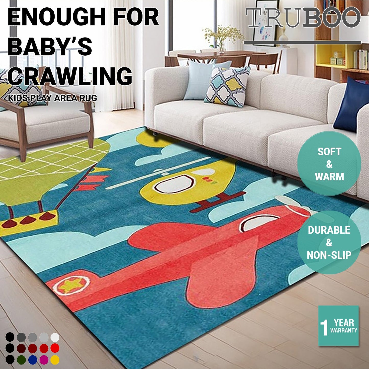Truboo Kids Play Area Rug Velvet Carpet Baby Crawling Mat Bedroom 200x300cm