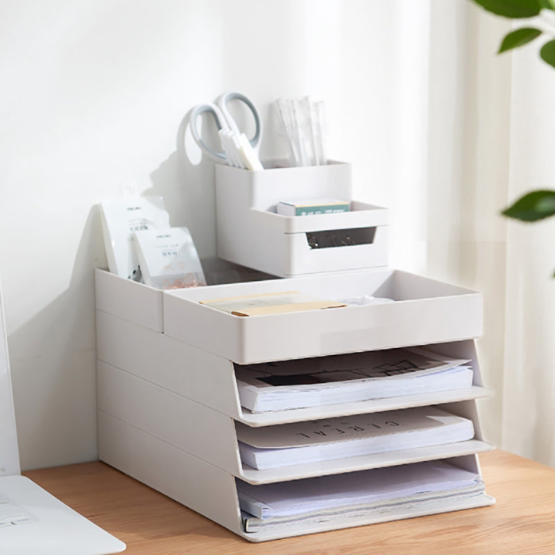 Lecluse Stackable Pull-Out Desk Organizer Letter Tray Organizer Set White Desk Accessories Organize File Document Tray Organizer