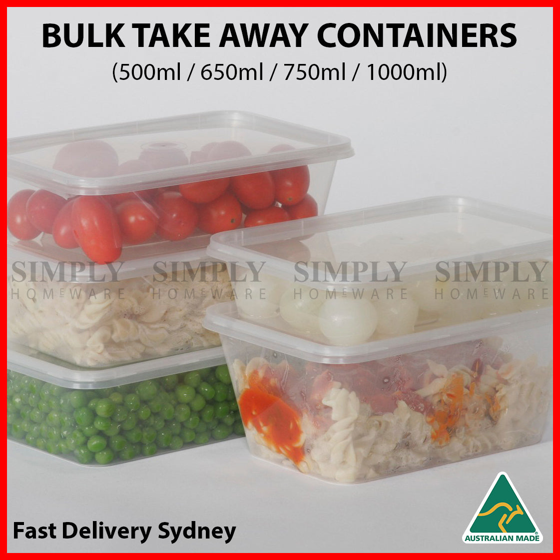 Take away Containers Takeaway Food Plastic Lids Bulk 500ml 650ml 750ml 1000ml