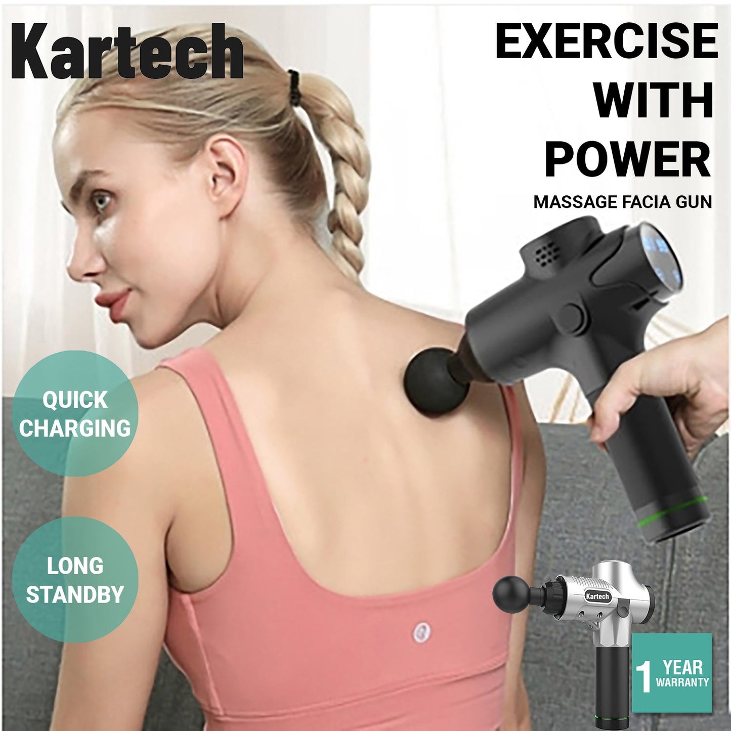 Kartech 6 Heads Massage Facia Gun Deep Tissue LCD Vibration Muscle Therapy