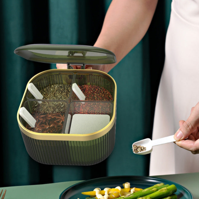 Lecluse Spice Box Set Combination Spice Racks Condiment Spoon 4 Compartments Enc