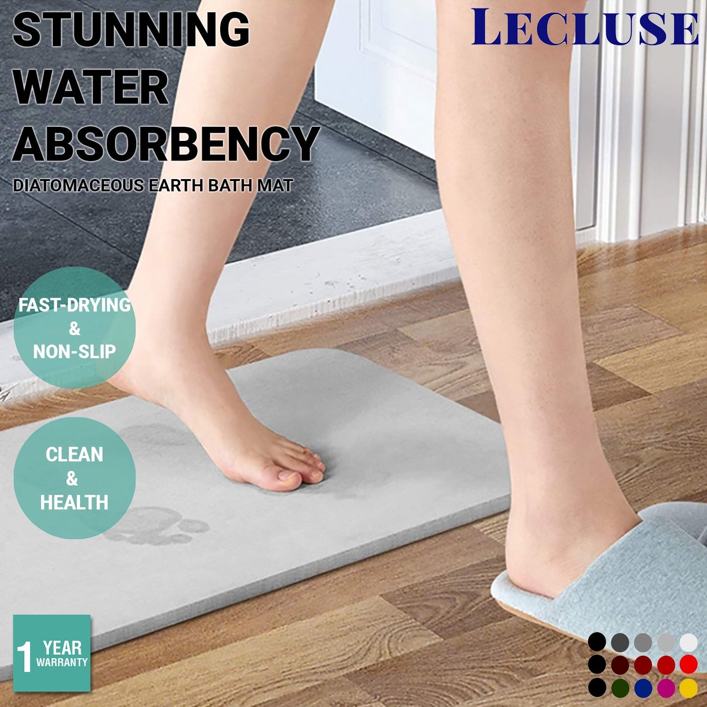 Lecluse Diatomaceous Earth Bath Mat Nonslip Absorbent Bath Mat Bathroom Floor Sh