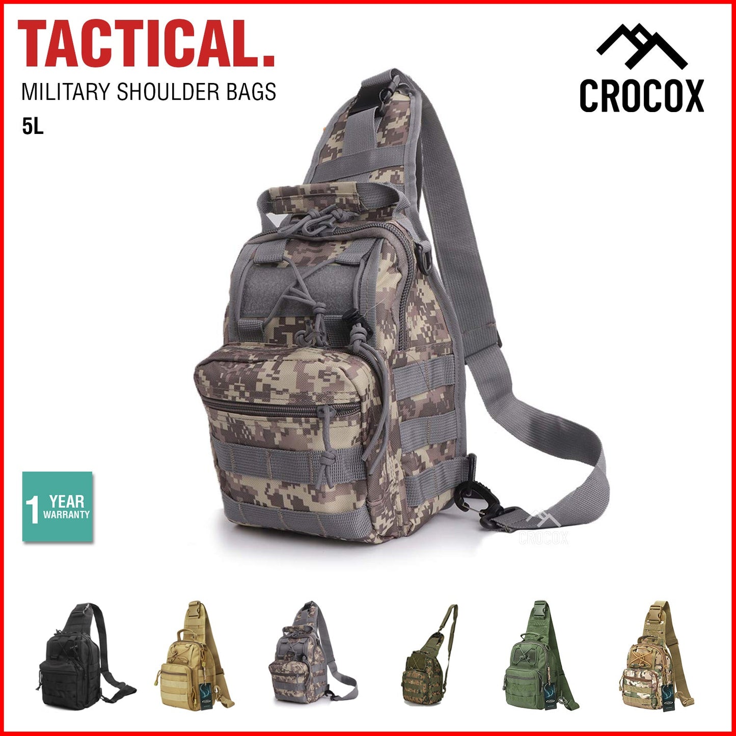 Crocox Tactical Shoulder Bag Sling Messenger Military Chest Pack Fanny Backpack