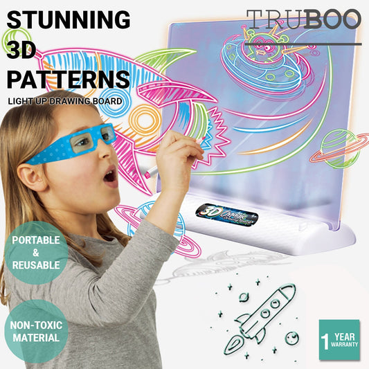 Truboo Light Up Drawing Board Kids Tablet Toy 3D Tracing Pad Magic Painting
