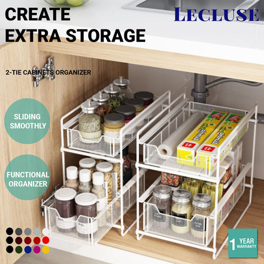 Lecluse 2-Tie Cabinets Organizer With Mesh Sliding Drawers Ideal Cabinet, Countertop, Pantry, Under The Sink, And Desktop Organizer For Bathroom, Kitchen, Office