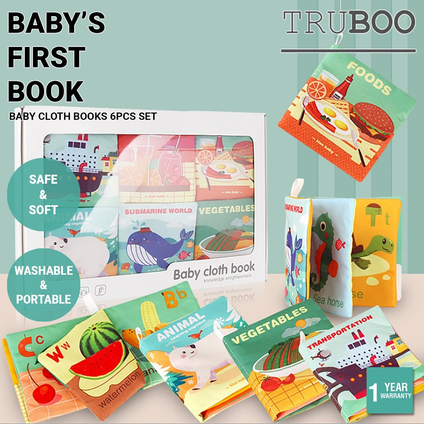 Truboo Baby Cloth Books 6Pcs Set Infant Toddler Soft Early Educational Toys