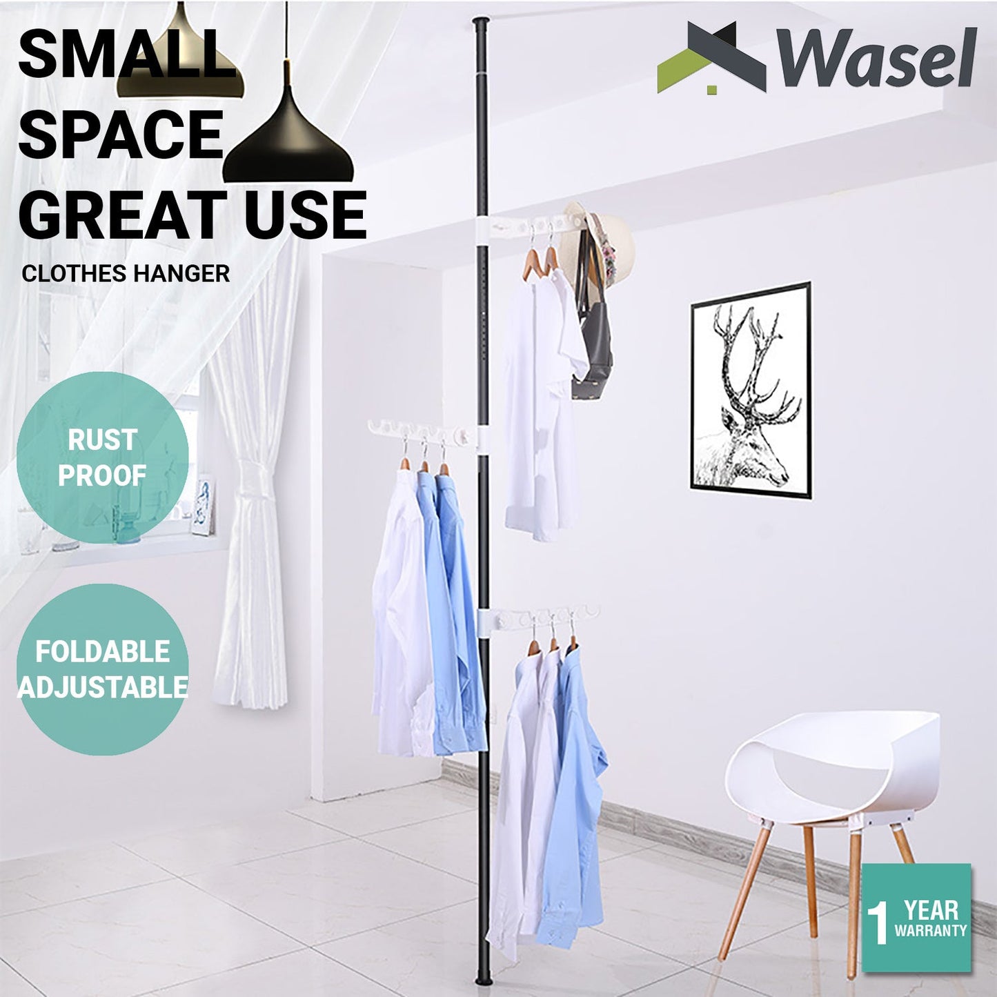 Wasel Standing Clothes Hanger Collapsible Indoor Laundry Dryer Rack Garment Pole
