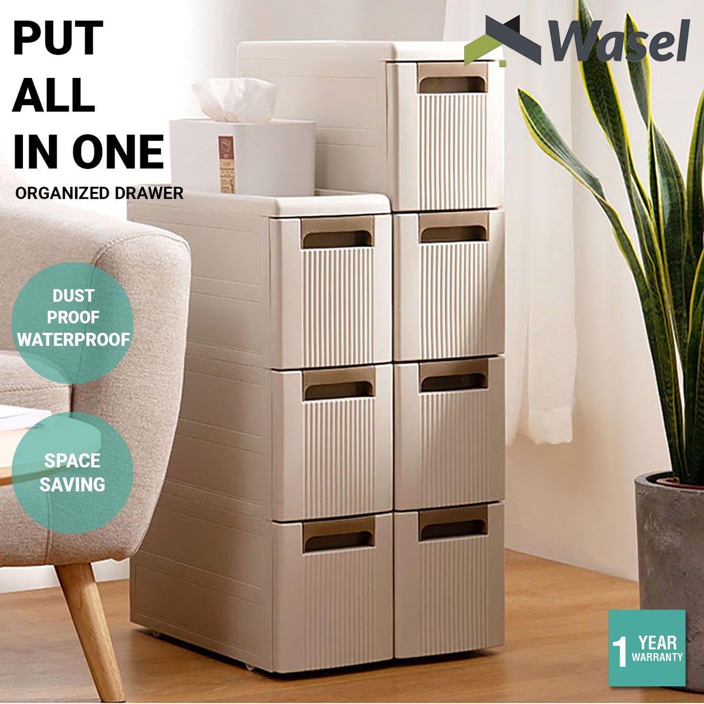 Wasel Narrow Plastic Organized Drawers Rolling Cart Storage Cabinet On Wheel