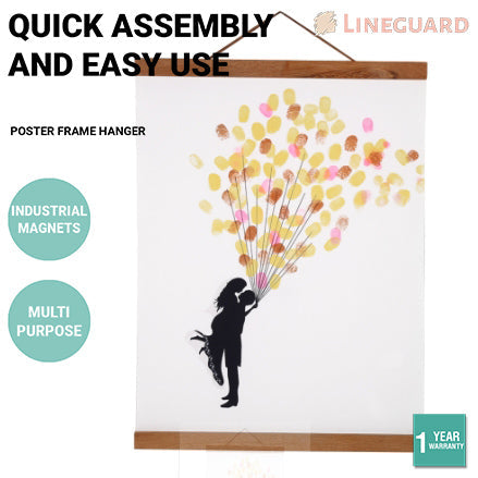 Lineguard Magnetic Poster Frame Hanger Clip Natural Teak Wood Poster Painting