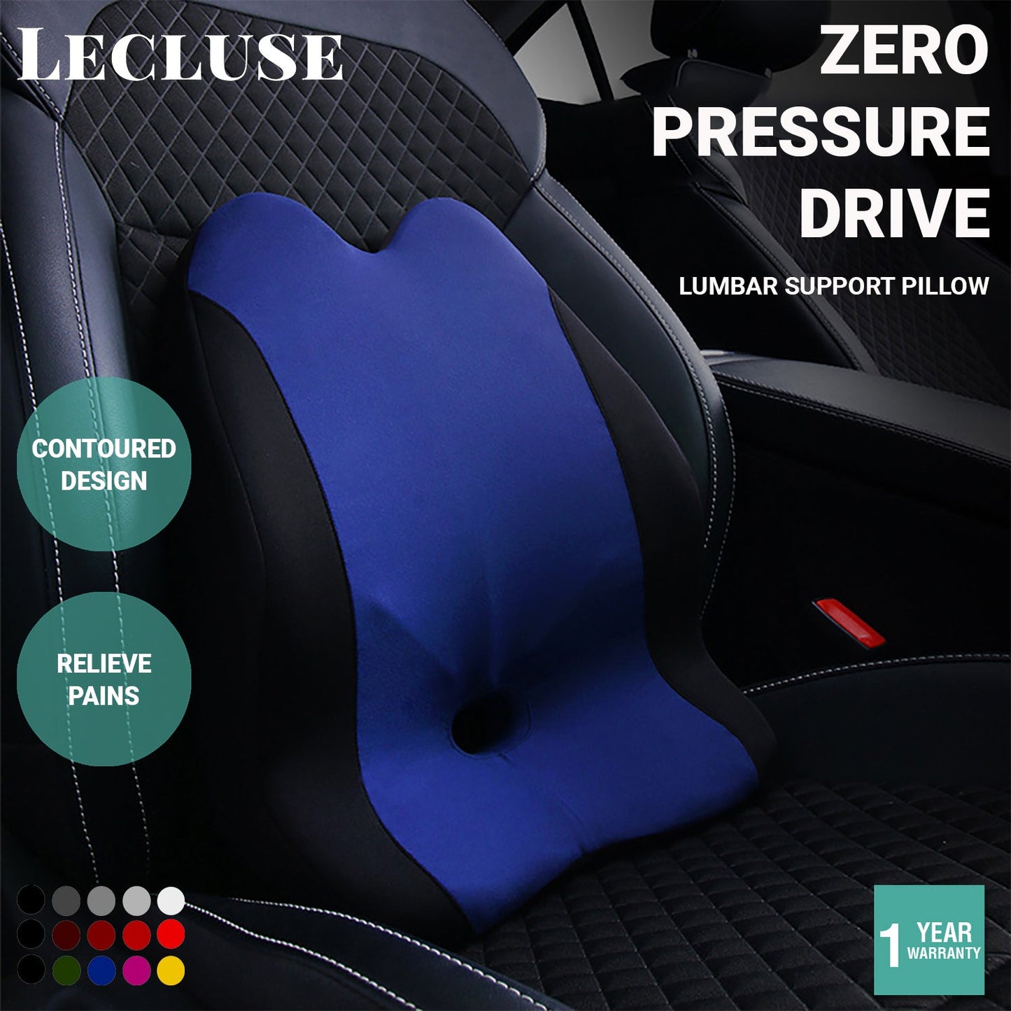 Lecluse Lumbar Support Pillow Car Memory Foam Back Posture Cushion Pain Relief