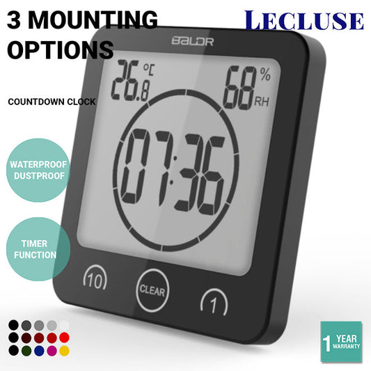 Lecluse Countdown Clock Shower Wall Clock Waterproof Digital Temperature Humidity Display With Suction Cup Touch Screen Timer For Kitchen Bathroom