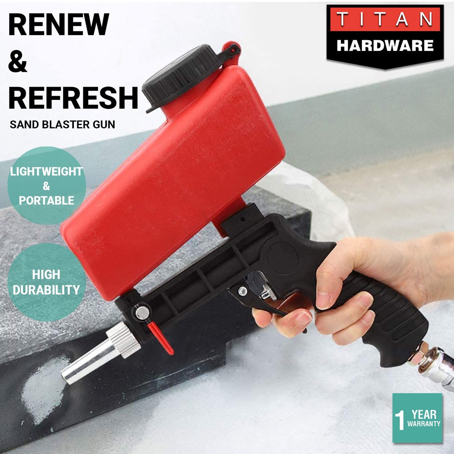 Titan Sand Blaster Gun Soda Spray Tool Air Compressor Pneumatic Handheld 90PSI