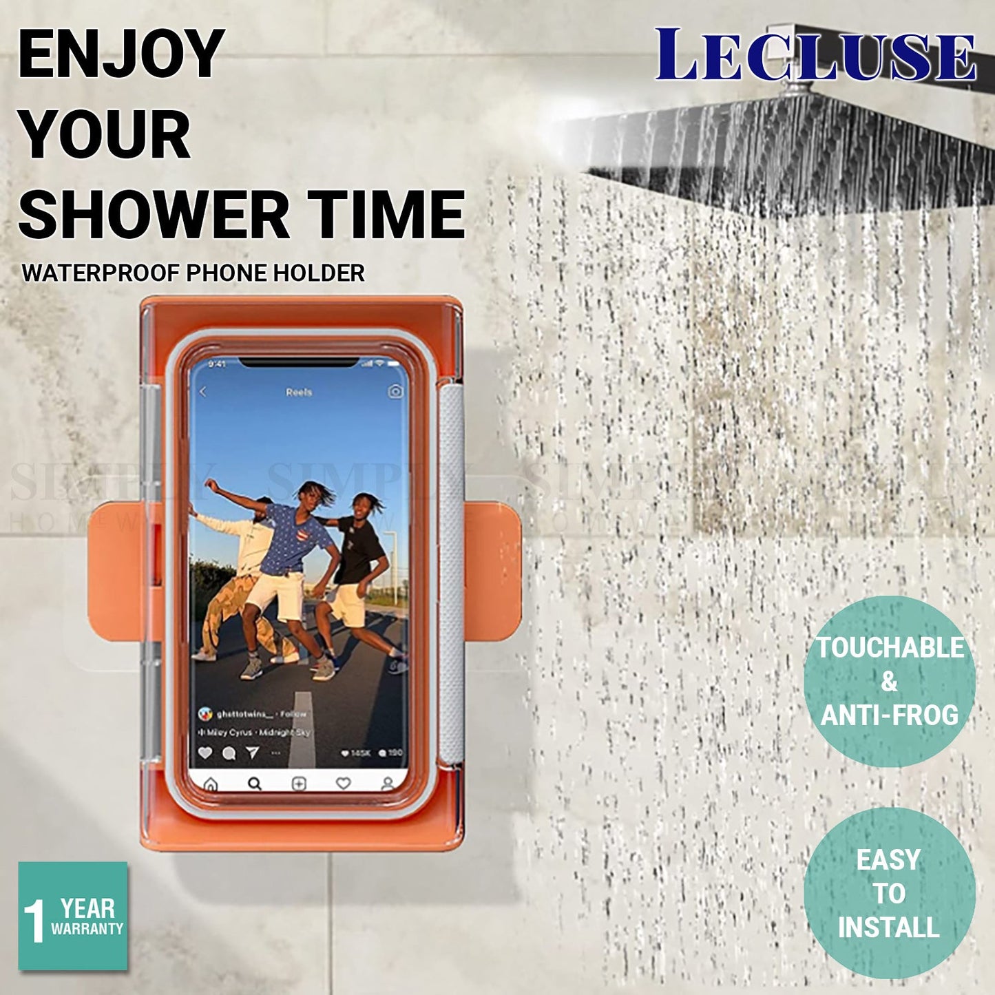 Lecluse Waterproof Phone Holder Bathroom Shower Mobile Box Touch Screen Case