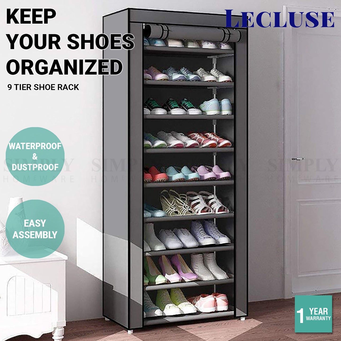 Lecluse 9 Tier Shoe Rack Portable Storage Organizer Nonwoven Wardrobe 27 Pairs