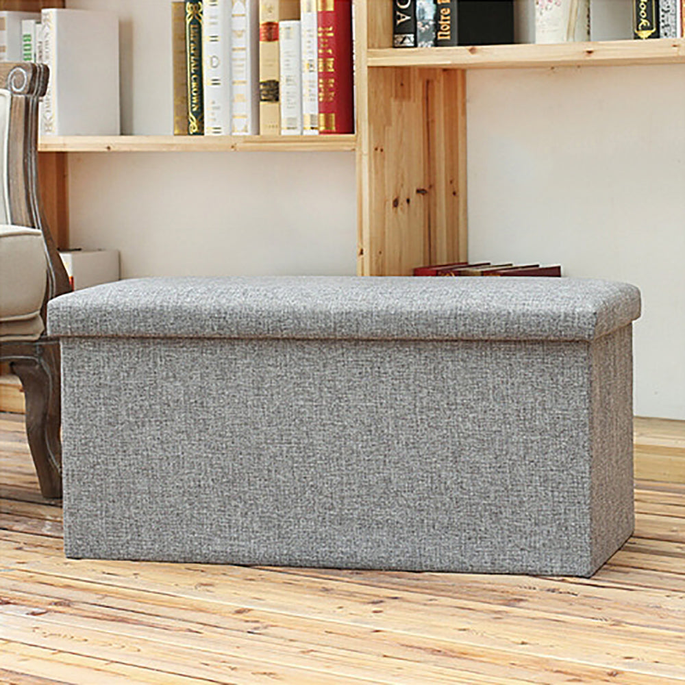 Folding Ottoman Storage Blanket Box Footstool Stool Cube Pouf Faux Leather Linen