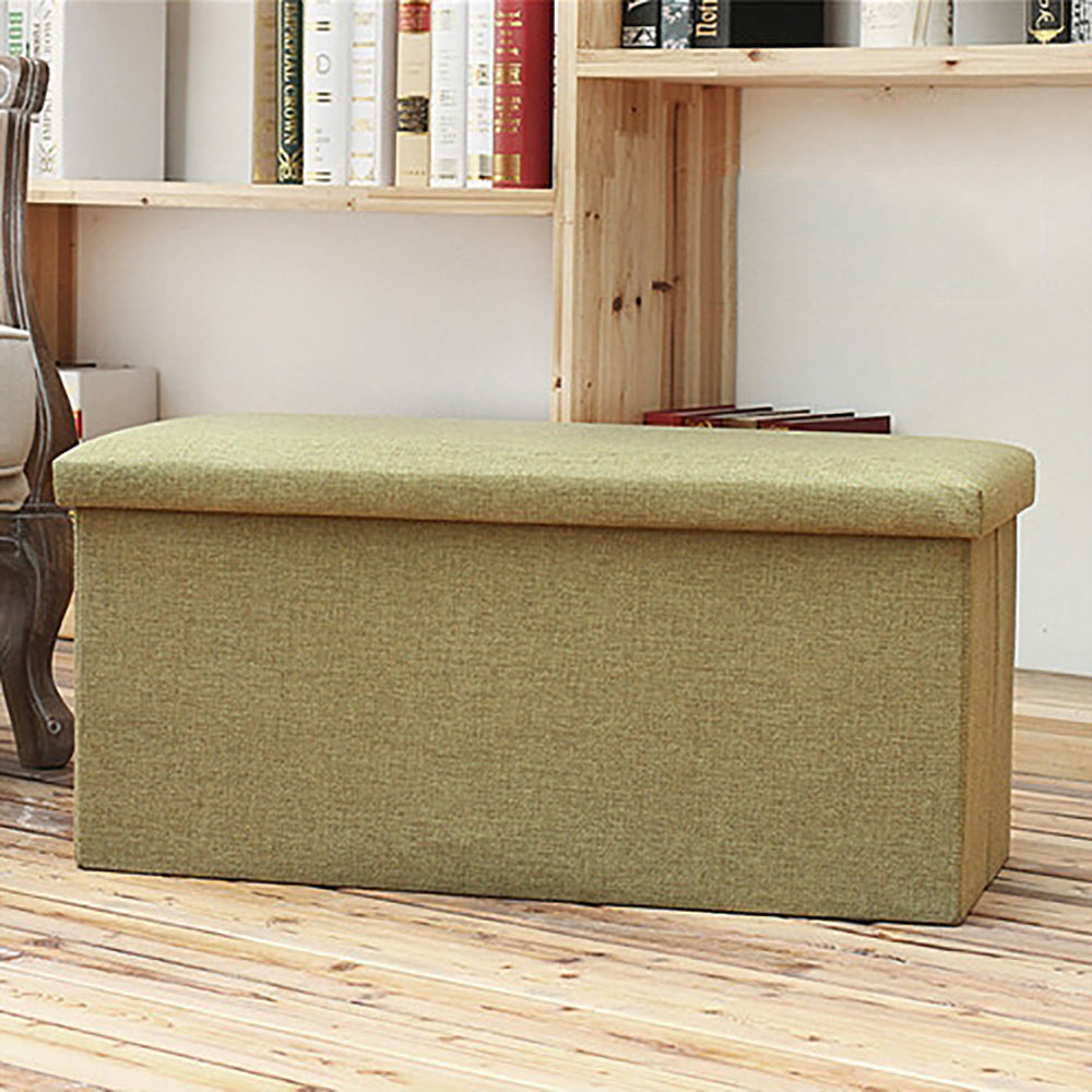 Folding Ottoman Storage Blanket Box Footstool Stool Cube Pouf Faux Leather Linen