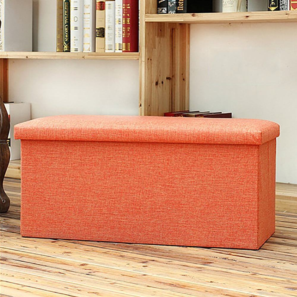 Folding Ottoman Storage Blanket Box Footstool Stool Cube Pouf Faux Leather Linen