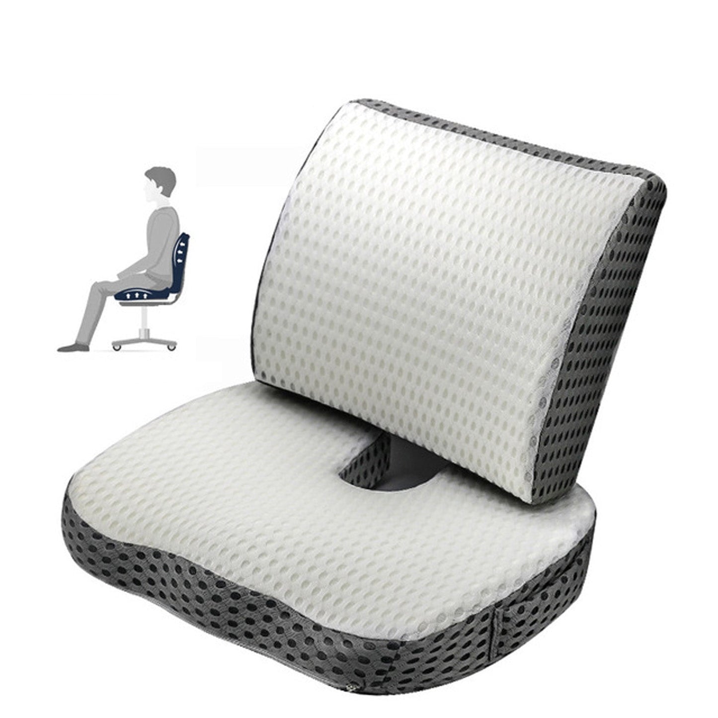 Lecluse 2Pcs Orthopedic Cushion Set Lumbar Support Pillow Memory Foam Chair Pad