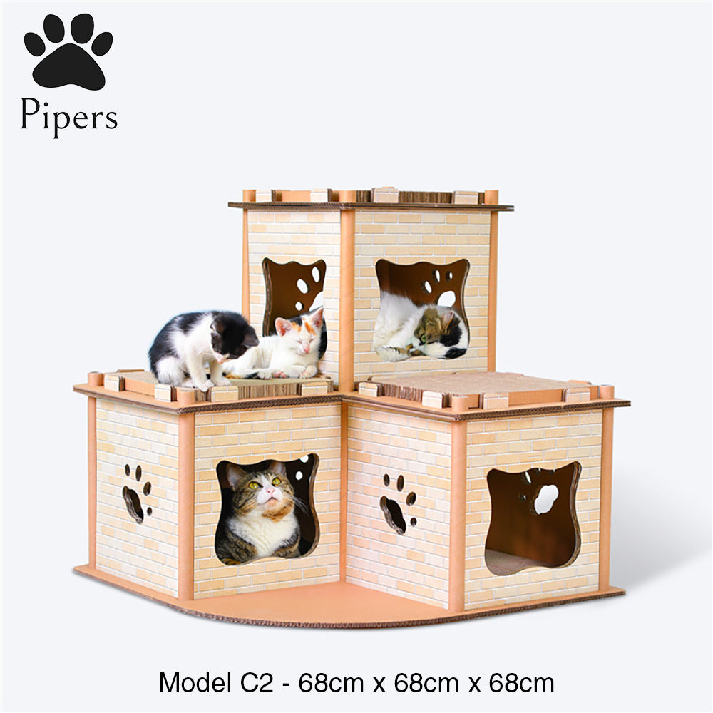 Pipers Cat Cardboard House Scratcher Condo Tree Tower Post Pad Pet Furniture Mat
