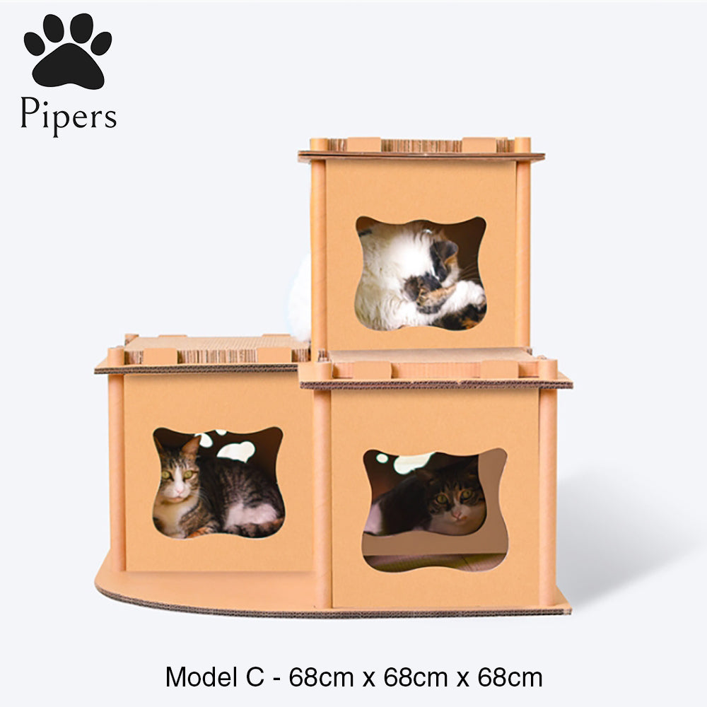 Pipers Cat Cardboard House Scratcher Condo Tree Tower Post Pad Pet Furniture Mat