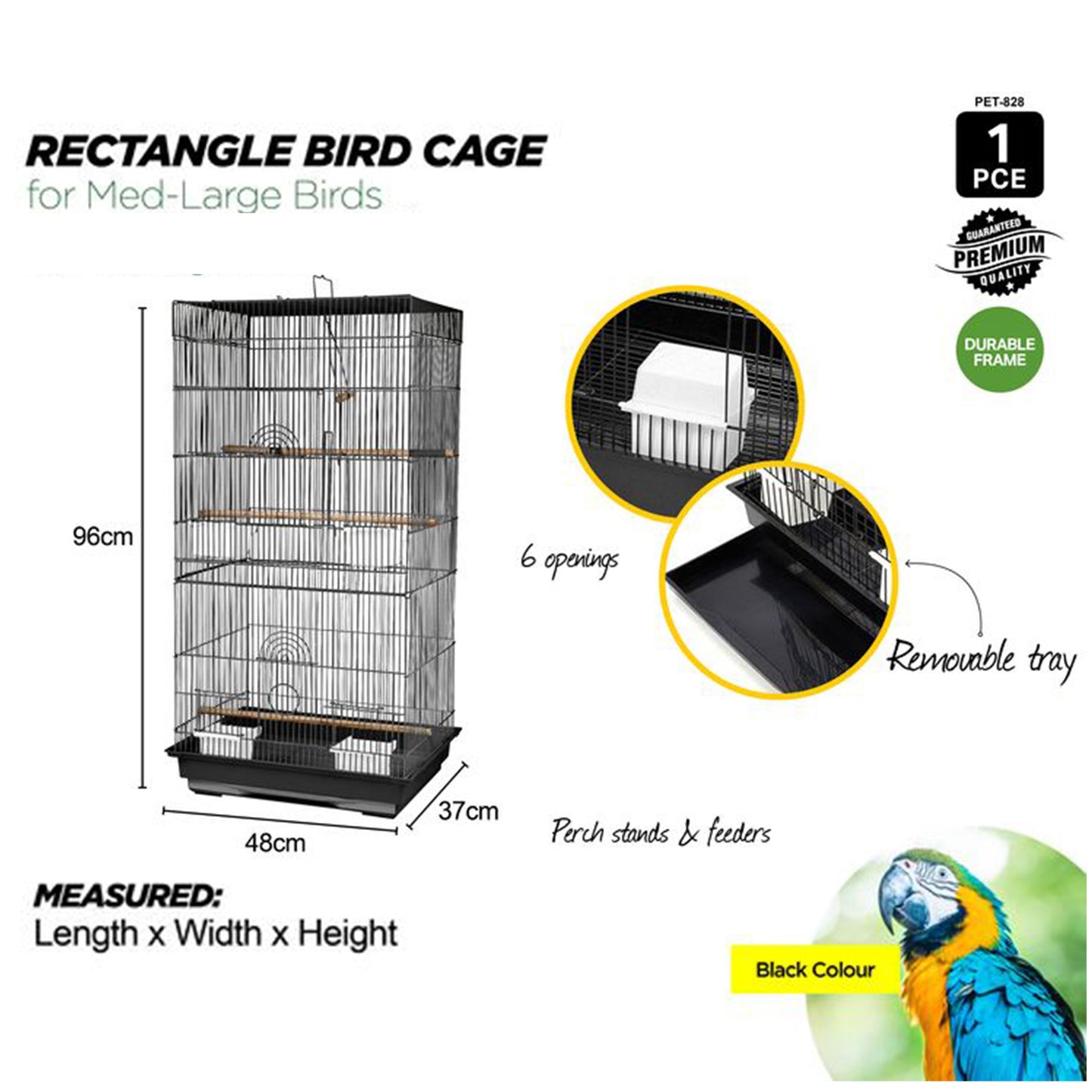 Bird Cage Medium Large Metal Frame Angled Roof Coloured Toys 48cm x 95cm x 37cm