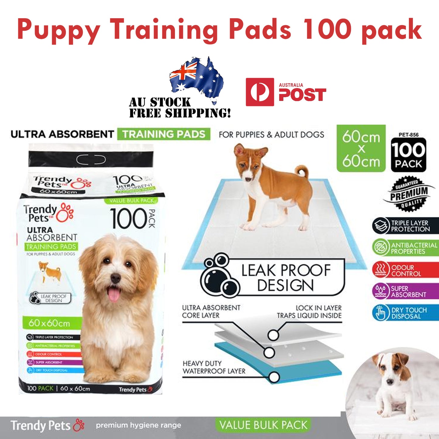 Puppy Training Pads Adult Dog Cat Bulk Large 60x60cm Absorbent White Leak Proof